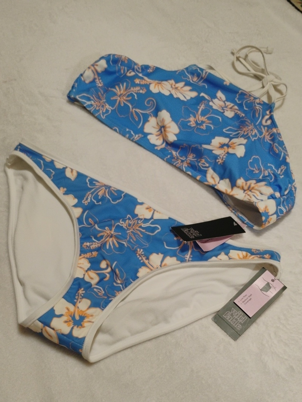 wild fable Blue and White Floral Bikini Set Top XL, Bikini Size M